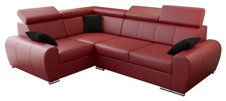 O-Sofa Ecksofa Apollo KN08, Eckcouch in L-Form mit Schlaffunktion, Farbe: Rot, Kunstleder, Ottomane Links