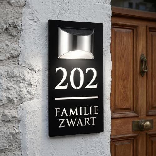 Números de Casa Exterior con Luz Solar LED, Placa de Acrílico Impermeable Personalizable con Grabado Láser 3D, Letrero para Puerta Exterior zm (Tamaños, Fuentes y Colores Personalizables)