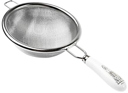 Tea Sieve Ceramic Handle Fine Mesh Tea Infuser with Hook, Stainless Steel Strainer for Loose Leaf Tea, Rice, Spices, Flour Sifter