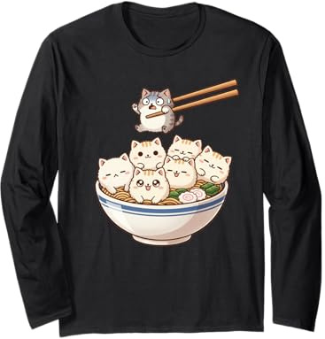 Bol à Ramen Mignon pour Chat Kawaii Mangeant des Nouilles Manche Longue