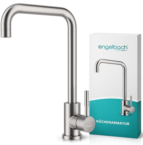 Engelbach® Wasserhahn Küche - 360° Schwenkbare Küchenarmatur, 304 Edelstahl | Inklusive tropffreier Keramikkartusche, Küchenwasserhahn, Mischbatterie