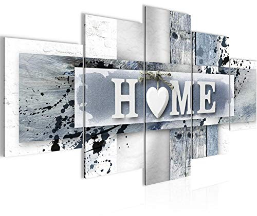 Runa Art - Bilder Home Herz 200 x 100 cm 5 Teilig XXL Wanddekoration Design Blau Grau 504551c