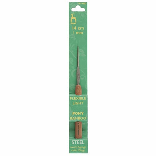 STL C/HK W/BAMB 1.00 - Crochet Hook: Steel with Bamboo Handle: 14cm x 1.00mm - Pony