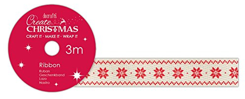 Create Christmas Cotton Christmas Ribbon, Snowflake, Red, 3m, The Ideal Christmas Ribbon for Card Making, Scrapbook Supplies, Christmas Tree Decorations and Festive Bows