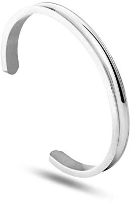 LucBuy Hair Tie Bracelets, Stainless Steel Grooved Cuff Bangle High Polished Band Jewelry Bracelet for Women