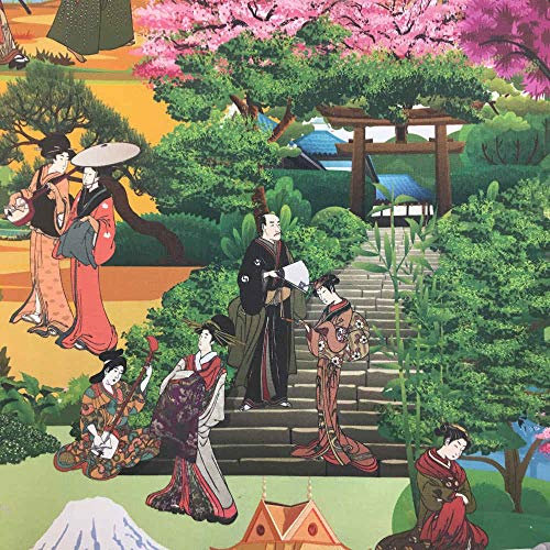 Kt KILOtela - HalbPanama Dekostoff - Digitaldruck - 280 cm Breite - Meterware ab 85 cm - Preis gilt für 85 cm | Geishas mit Shamisen - Multicolor