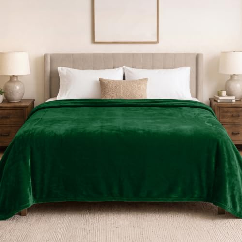 PAVILIA Fleecedecke, Queensize, superweich, Plüsch, Flanell-Überwurf, leichte Mikrofaser-Decke für Sofa, Couch, Bett, Smaragdgrün, 228,6 x 228,6 cm