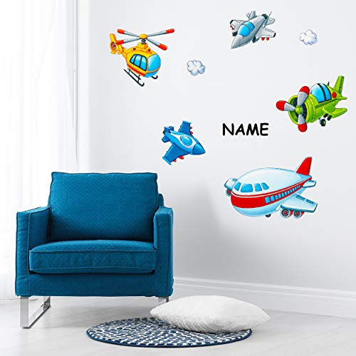 alles-meine.de GmbH Wandtattoo/Sticker freie Motivwahl Kinder & Erwachsene - 3 * 7 TLG. Set - Flugzeug - Helikopter & Hubschrauber - inkl. Name - selbstklebend + wiederverwe..