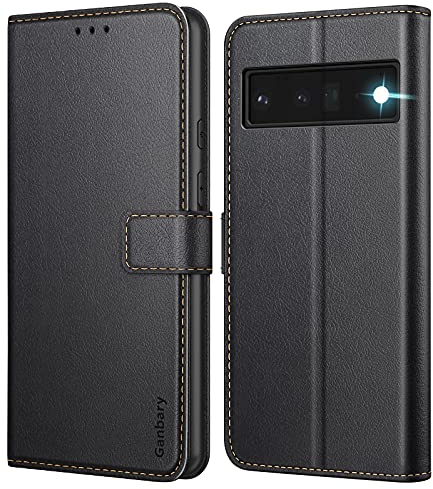 Ganbary Handyhülle für Google Pixel 6 Pro Hülle, Premium Leder Tasche Flipcase [Kartenschlitzen] [Magnetverschluss] [Standfunktion] kompatibel mit Google Pixel 6 Pro Schutzhülle, Schwarz