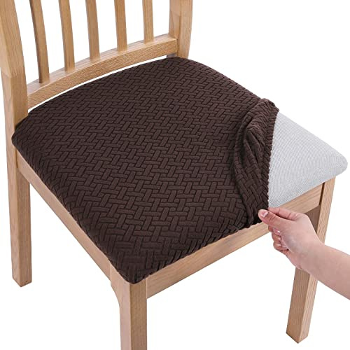 Homaxy Stuhlbezug Sitzfläche 4er Set, Stretch Bezug für Stühle Sitzbezüge für Esszimmerstühle Abwaschbar Schonbezug Stuhl Hussen für Stühle, Braun