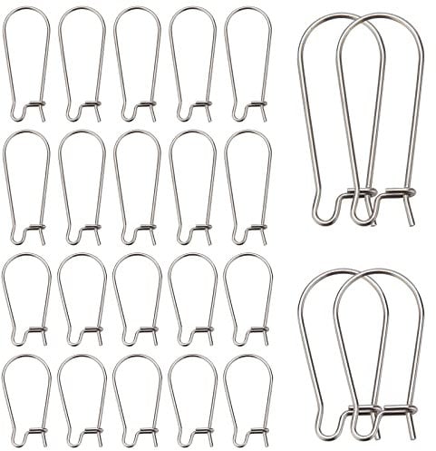 CREATCABIN 1 Box 100Pcs 2 Sizes Kidney Earrings Hook Silver Plated Stainless Steel Ear Wire Hypoallergenic Earwire Connector Tone for Jewelry Making Man Women DIY Dangle Earring Findings