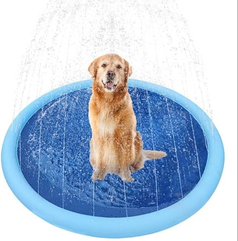 Wouapy Piscine Pliable Jets pour Chiens Piscine Portable Antidérapant Extérieur Jardin Bleu avec Pompe Arroseur Taille S Ø100cm
