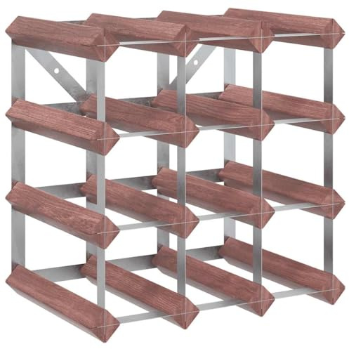 vidaXL Wine Rack - 12-Bottle Storage Display in Solid Pine & Galvanised Steel with ic Brown Finish