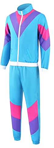 Seawhisper 80er Jahre Outfit Herren Damen 90er Kostüm Kleidung Jogginganzug Trainingsanzug Damen Blau XL