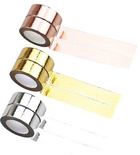 Sofecto 6 Rolls Gold Silver Rose Washi Masking Tape, Metallic Decorative Washi Tape Set for DIY Crafts Arts Scrapbooking Bullet Journal Planners Gift Wrapping(15mm Width)