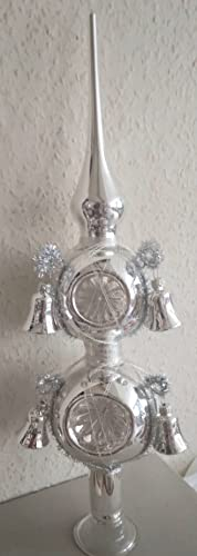 Jingle Bells Lauscha Baumspitze Silber 6 Reflexe mit 6 Glocken