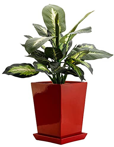 Pot de fleurs carré Pot Ceramique - Dimensions (L x l x h) : 29,5 x 29,5 x 34 cm - Rouge moderne - Intérieur glamour trapèze