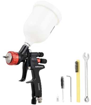 AEROPRO Tools A608 HVLP Luftspritzpistole, 1,3 mm Düse, 600 cc Kunststoffbecher, Auto-Lackierpistole, Automobil-Lackpistole, Karosserie-Reparatur-Lackpistolen, Autolackpistole für Ausbesserung,