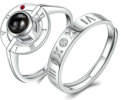 Whoiy Herren Ringe 925 Silber Daumen, Partnerschmuck für Sie und Ihn Römische Ziffern und Ich Liebe Dich In 100 Sprachen mit Zirkonia Kostenlos Graviert