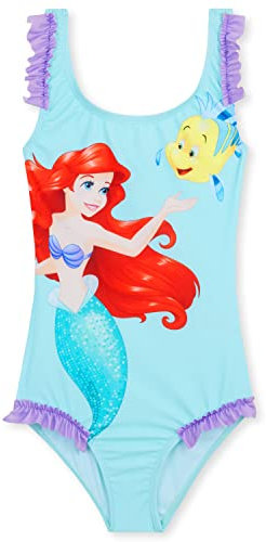 Disney Costume da Bagno Piscina Bambina, Costume Intero, Costume Mare Bambina Set (Blu Ariel, 4-5 Anni)