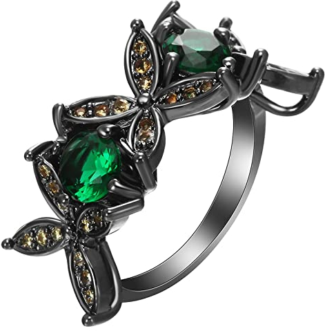Damenring Namen, Partnerringe mit Gravur Schmetterling Rund Zirkonia Grün Ringe für Partyreisen Größe 52 (16.6)
