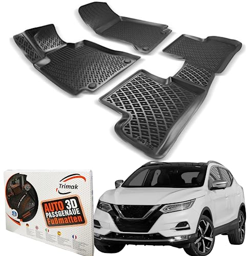 Trimak Passgenau 3D Fussmatten Auto Kompatibel mit Nissan Qashqai 2 Gen 2014-2021 Auto Zubehör 1. und 2. Reihe Gummimatten Autos TPE Allwetter Geruchlos rutschfest Vorne & Hinten Schwarz