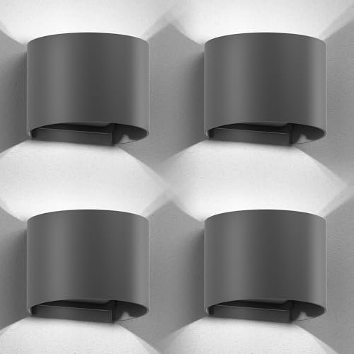 ledscom.de 4 Stück Wandleuchte RUNEL für außen, anthrazit, IP65, Up & Downlight + LED Lampe 596lm, weiß