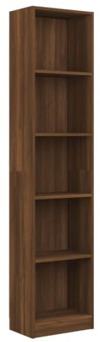 vidaXL Bücherregal, Bücherschrank 5 geräumigen Fächern, Standregal für Schlafzimmer Büro Wohnzimmer, Büroregal Aktenregal Regal, Braun Eichen-Optik Holzwerkstoff