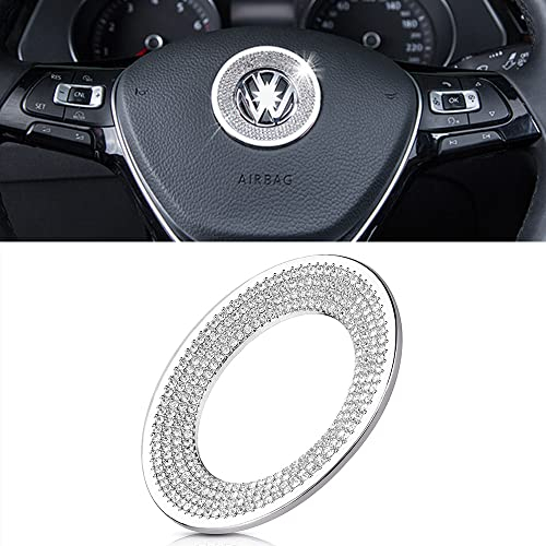 VDARK Lenkrad Logo Kappen Aufkleber Emblem Logo-Abdeckung für VW Volkswagen Zubehör Bling Kristallstein Jetta Passat Golf Tiguan Teramont Arteon Atlas Tanoak Silber