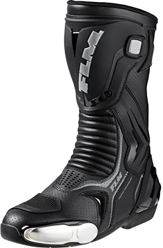 FLM Octane Motorradstiefel Lang - Atmungsaktiv - Hochschlagfeste Schienbeinplatte - Einstellbarer Klett - Gummisohle
