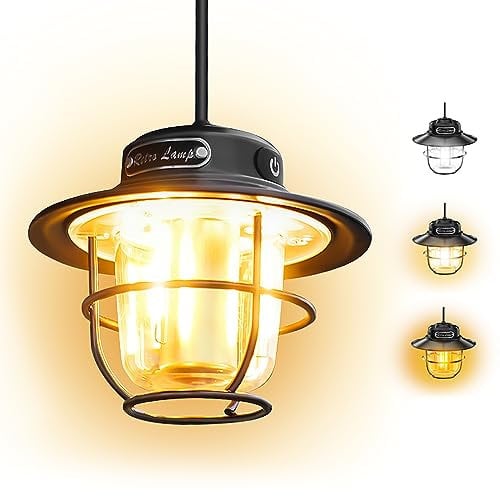 XRDZYXGS Camping Lantern, Rechargeable Retro Lights for Tents, Portable Waterproof 4 Light Modes (1300-6500K) Stepless Dimming Brightness for Hiking, Emergency, Fishing