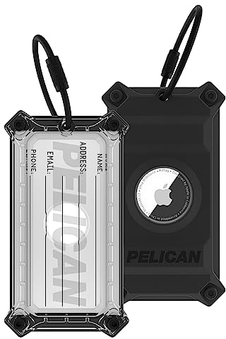 Pelican Gepäckanhänger, Halter für Apple AirTag – Kratzfest & Stahlplatte verstärkte Gepäck-AirTag-Hülle mit Namensschild und Edelstahlschlaufe – robuster Gepäckanhänger mit Airtag-Hülle für Reisen –