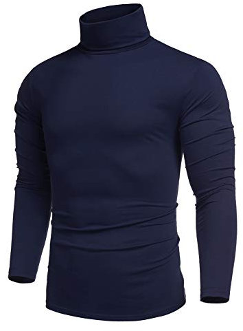 COOFANDY Jumpers Mens Turtleneck Tops Roll Neck Sweater Long Sleeve Knitted Sweater Turtle Neck Winter Sweatshirt Navy Blue 3XL