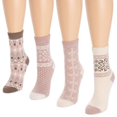 MUK LUKS Damen Holiday Boot Socken (4 Paar), Leutnant Pnk/Tmbrw, Einheitsgröße