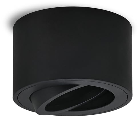GeyouLux Plafonnier SpotΦ80×50mm Ultra-plat, Rotatif à 45° Spot en saillie Orientable,Aluminium Rond Noir Mat Apparent Downlight Lampe de Plafond Pour Modules LED,Ampoule non Incluse