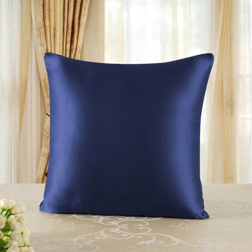 townssilk Beidseitig 100% 19mm Pure Maulbeerseide Kissenbezug für Haar und Haut Gesundheit, 1 Stück 80x80cm Größe Kissenbezug mit verstecktem Reißverschluss 600 Fadenzahl Navyblue
