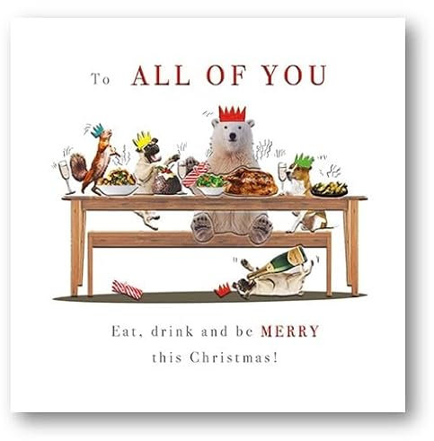 Noel Tatt Weihnachtskarte mit Aufschrift All of You – Tiere essen Weihnachtsessen, geprägt, mit Folien-Details, umweltfreundlich und recycelbar