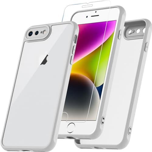 BESINPO Für iPhone 8 Plus Hülle, iPhone 7 Plus Hülle Mit Panzer Schutz Glas, 360° Rundumschutz Stoßfest Handyhülle Robust Case Cover Schutzhülle für iPhone 8 Plus/7 Plus 5.5 Zoll - Grau