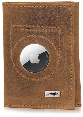 Marc Peter® Portefeuille fin en cuir - Portefeuille Airtag avec compartiment pour pièces de monnaie | Protection RFID - Marron X, MINI MÜNZFACH MIT AIRTAG