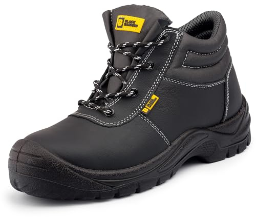 Black Hammer Men's Safety Boots Steel Toe Cap Midsole Protection Full Grain Leather Memory Foam Insoles Water-Resistant Outdoor Work Shoes Perfect for Warehouse Professionals S3 SR William (9 UK)