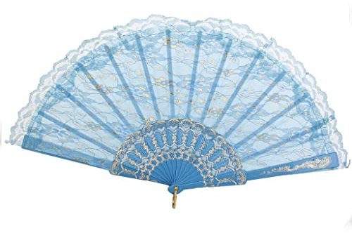 Blue Double Layer Lace Hand Fan - Elegant Chinese Style Fan for Dancing, Home Decoration, and Gift