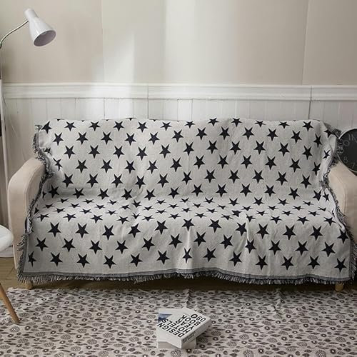 ONURTH 180–340 cm, doppelseitig, Sterne, weiche Überwurfdecke, Sofa, gestrickt, Überwurf, Baumwolle, für Sofa, Decke, Überwurf, Decke mit Quaste