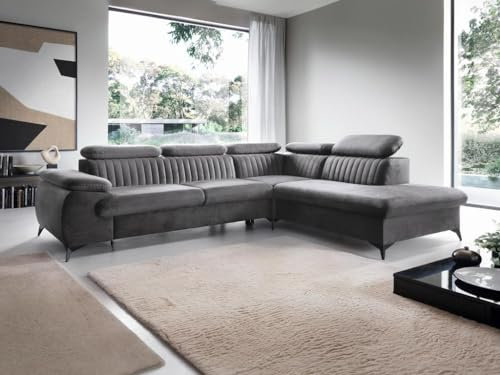Pascal Morabito - Großes Ecksofa mit Schlaffunktion - Ecke rechts - Samt - Anthrazit - Samara