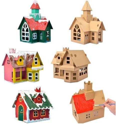 6 Stück unfertiges Papier-Weihnachtshaus Verschiedene Arten DIY-Malhaus Mini-Bastelhaus Kinder-DIY-Bastelbedarf
