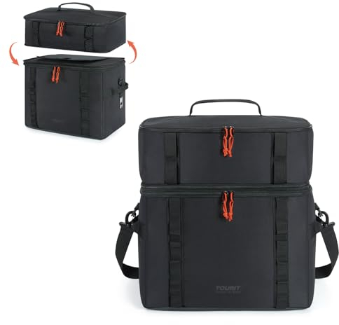 TOURIT Bolsa isotérmica grande de 47 L, aislada, de dos capas, ampliable, plegable y portátil, adecuada para camping, playa, trabajo y viajes, color negro