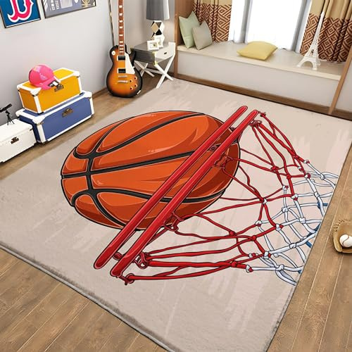 Teppiche Gegend Basketball Teppich Wohnzimmer 80 x 150cm Waschbarer Teppich Kurzflor Teppich Anti-Rutsch Unterseite Heimdeko für Schlafzimmer