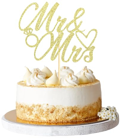 Sumerk 1 Stück Mr & Mrs Cake Topper Wedding Cake Toppers Mr and Mrs Decoration Cake Decoration for Wedding Anniversary Engagement Gold Bridal Shower Party Decoration Gold