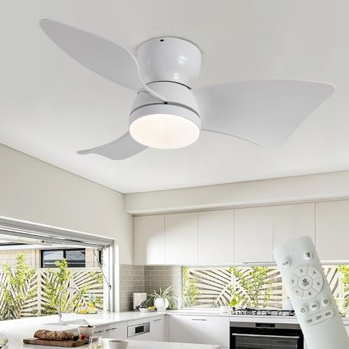 AQLEDY Ventilador Techo con Luz y Mando a Distancia Silencioso 6 Velocidades Ventiladores de Techo con Luz Reversible 3 Colores Lampara Ventilador Techo con Temporizador para Dormitorio Salon-A||70CM