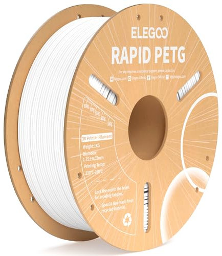 ELEGOO Rapid PETG Filament 1.75mm Weiß 1KG, High Speed 30-600mm/s 3D Drucker Filament Maßgenauigkeit +/- 0.02 mm, 1kg Pappspule(2.2lbs) Passend für die meisten FDM 3D Drucker