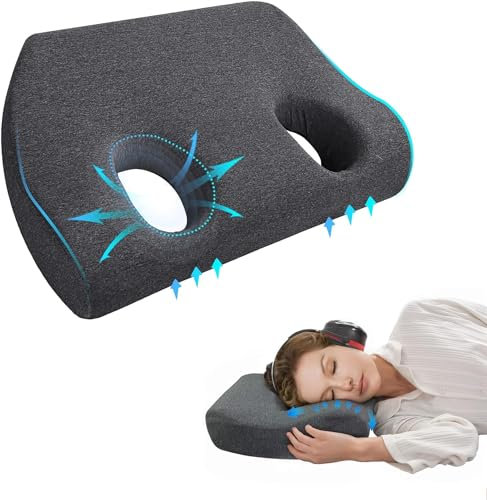 YeGang Kissen mit Ohrloch zum Schlafen - Ohrlochstechkissen für Seitenschläfer Memory Foam Kissen für Ohrenschmerzen zum Schlafen mit Ohrstöpseln Kopfhörer (Dunkelgrau)